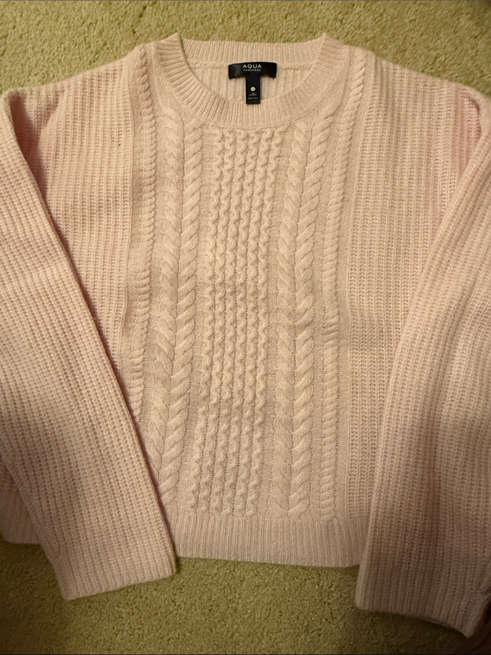 Aqua Light Pink Cable Knit Crewneck Sweater